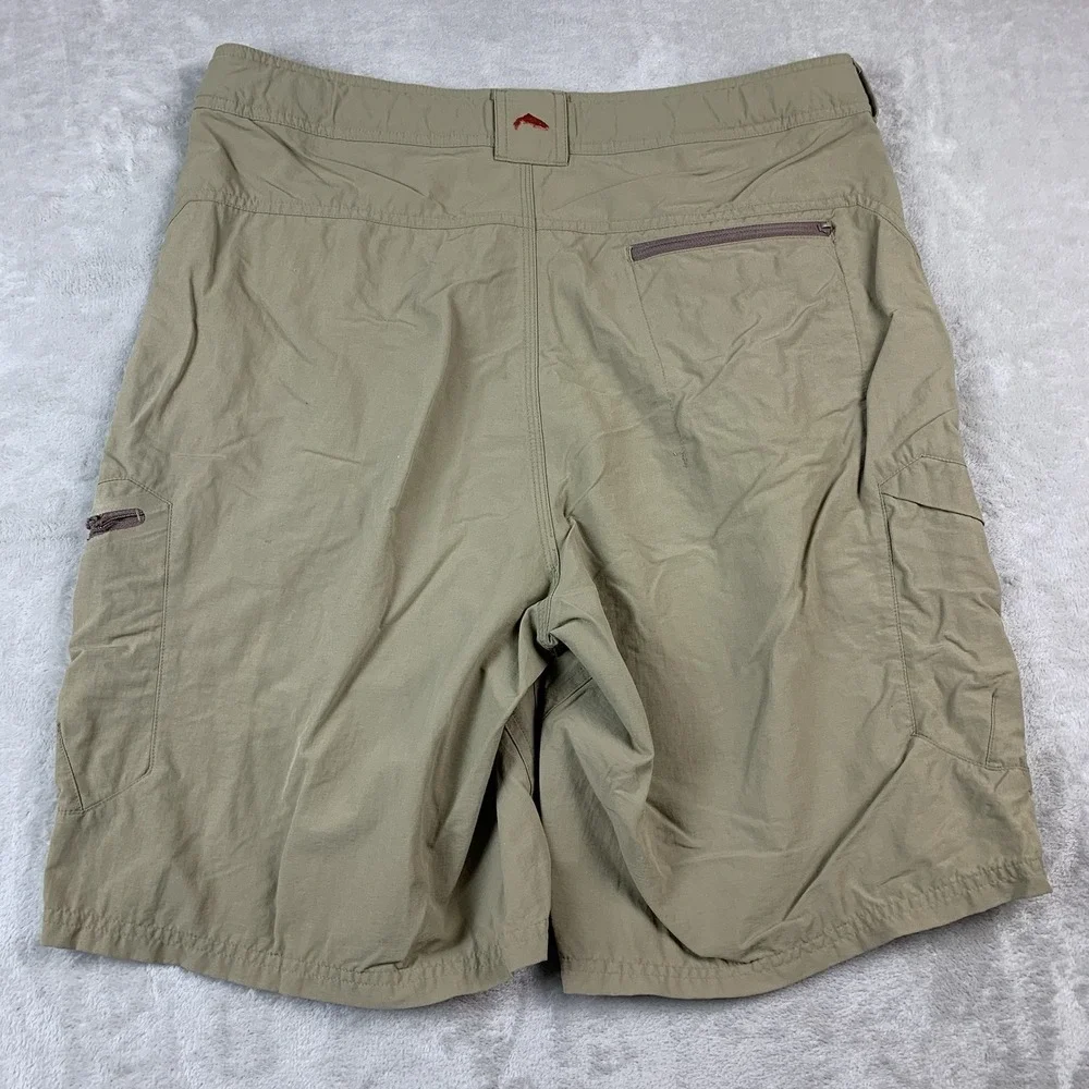 Simms Fishing Shorts Large Khaki Lightweight Flex Waist Outdoor Busted Zippers*